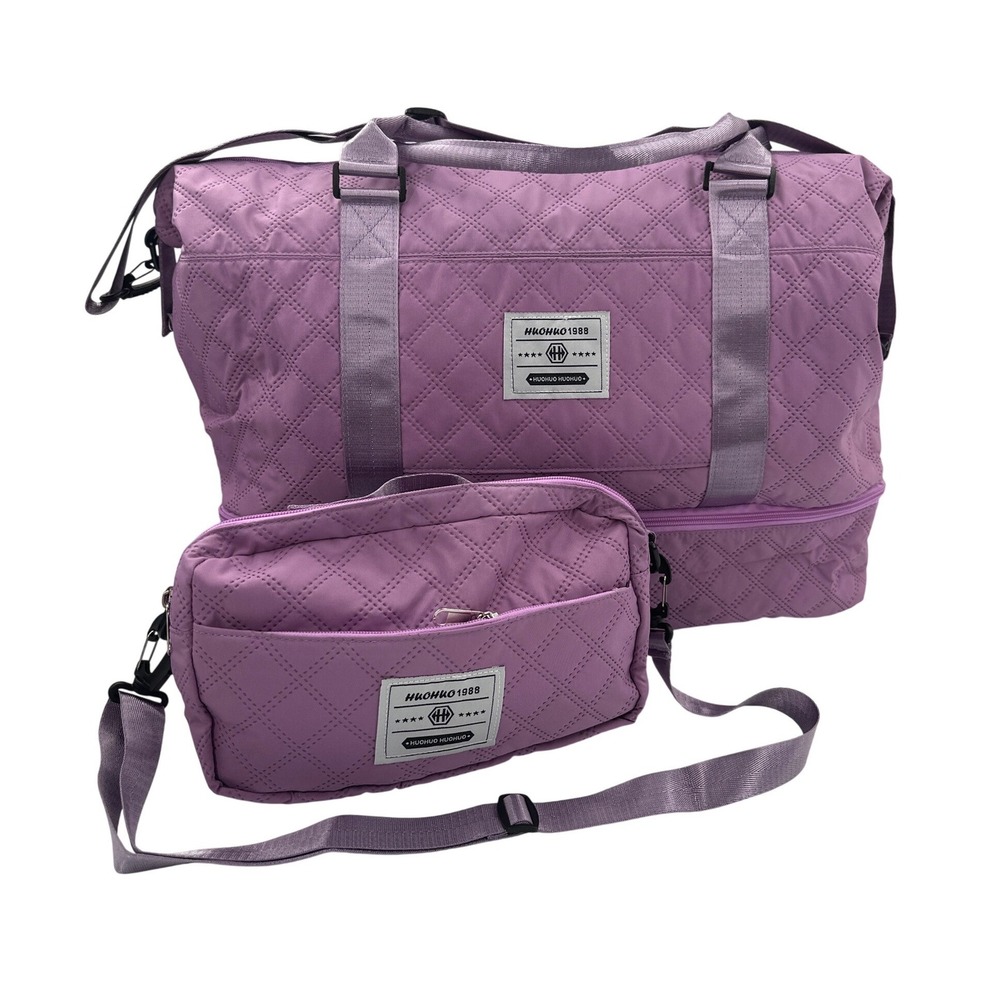 HUOHUO 1988 Quilted Purple Travel Duffel Bag and Crossbody Bag Set 2pc